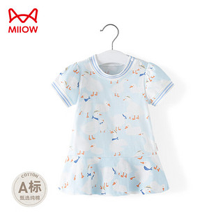 猫人（MiiOW）女童连衣裙夏季款纯棉婴儿衣服宝宝公主裙薄款女童装 鹅蓝 80