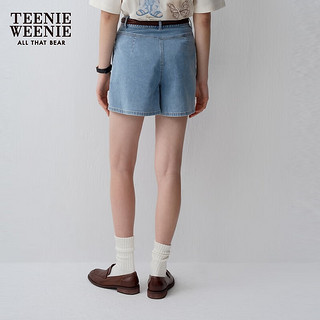 Teenie Weenie【舒弹有型】小熊2024年夏季高腰牛仔短裤宽松女 浅蓝色 155/XS