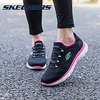 SKECHERS 斯凯奇 女鞋夏季新款跑步鞋时尚百搭网面透气减震舒适运动鞋 黑色/桃红色149523-BKHP 36