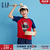 Gap 盖璞 男女童春季2024新洋气印花撞色短袖T恤890576 红蓝撞色 150cm(L)亚洲尺码