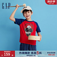 Gap 盖璞 男女童春季2024新洋气印花撞色短袖T恤890576 红蓝撞色 150cm(L)亚洲尺码