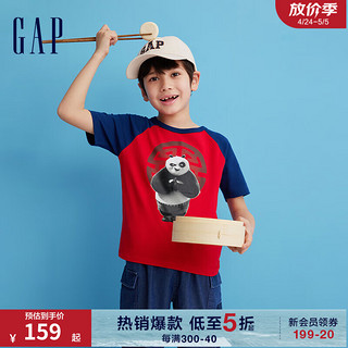 Gap 盖璞 男女童春季2024新洋气印花撞色短袖T恤890576 红蓝撞色 150cm(L)亚洲尺码