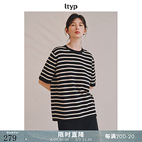 ltyp 旅途原品 丝麻棉经典文艺条纹上衣 休闲百搭T恤/开衫女早春 短袖T恤-黑杏条纹（15天） S