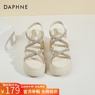 DAPHNE 达芙妮 凉鞋女坡跟懒人一脚蹬夏季外穿水钻罗马鞋2023新款百搭超高跟软底 米色9cm 35标准码