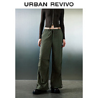 URBAN REVIVO 女士美式休闲工装风抽绳显瘦阔腿裤 UWV640035 绿卡其 XS