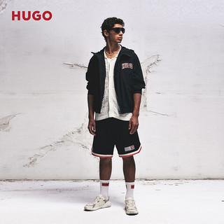 HUGO男士2024夏季运动风徽标图案修身防泼水休闲夹克 001-黑色 EU:XXL