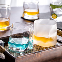 萌比图 网红异形玻璃杯描金边水杯威士忌酒杯创意家用果汁杯饮料杯牛奶杯