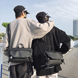 米徒 单肩包大容量简约便携斜挎包外出办公出差纯色商务包 黑色背包