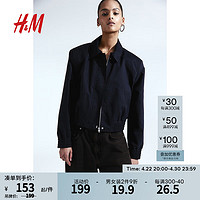 H&M 2024春季女装时尚休闲潮流复古带垫肩飞行员夹克1223864 黑色 165/96A M
