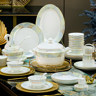 尚行知是 碗碟套餐新中式炫彩陶瓷餐具整套高档碗套装乔迁搬家56件套