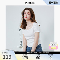 KBNE 卡贝奈尔 短袖t恤女上衣白色内搭2024夏季新款方领设计感洋气独特打底