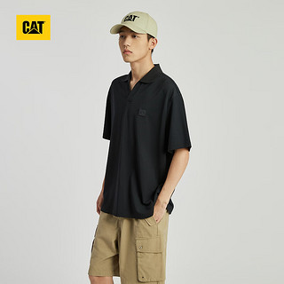 CAT卡特24夏短袖男户外CoolMax科技舒爽UPF40防晒POLO短袖T恤 黑色 2XL