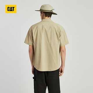 CAT卡特24夏季男户外舒适吸湿速干尼龙格短袖衬衫工装衬衫外套 深卡其色 M