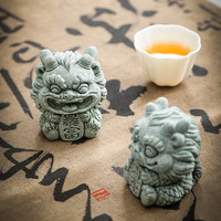 忘艺国潮石狮子小号茶宠茶具配件吉祥物摆件创意微景观盆景摆设礼盒装 石狮茶宠（暴富+开运）礼盒装