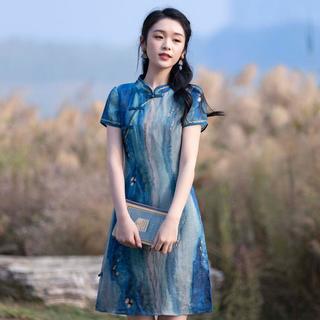 烟花烫 小个子改良旗袍女2024春夏中国风复古印花连衣裙 慢岈