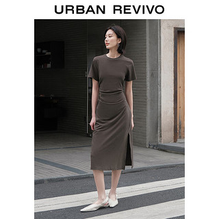 URBAN REVIVO 夏季女收褶A型连衣裙 UWH740022 深咖棕 L