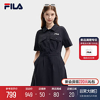 FILA 斐乐 梭织连衣裙女2024夏季新款时尚宽松翻领收腰工装裙长裙子