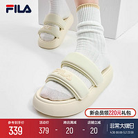 FILA 斐乐 女鞋运动拖鞋沙滩鞋2024夏季凉拖魔术贴休闲甜甜圈 精灵棕/麦麸黄色-BS 38