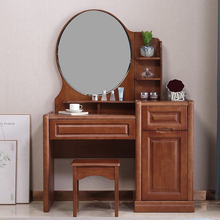 意木香 现代中式实木梳妆台卧室化妆桌简约家用户型多功能1.1米带镜带凳 白色