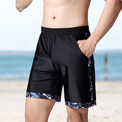 OMOM 沙滩裤男士速干可下水宽松款大码泳裤海边度假五分游泳短裤泡温泉 黑色 XL(建议体重100-135斤)