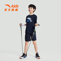 ANTA安踏儿童套装男大童装2024年春季速干休闲短T+短裤两件装五分裤T恤短 遥望蓝/梦幻黑-4 110cm
