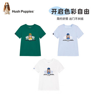 暇步士（Hush Puppies）童装儿童男女童2024夏季简洁卡通短袖宽松舒适时尚短袖 松叶绿 110cm