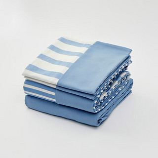 MUJI 柔软洗棉 被套套装 床上用品三/四件套 全棉纯棉 宿舍 儿童 蓝色横条纹 床垫罩式 单人用：适用1.2米床/三件套
