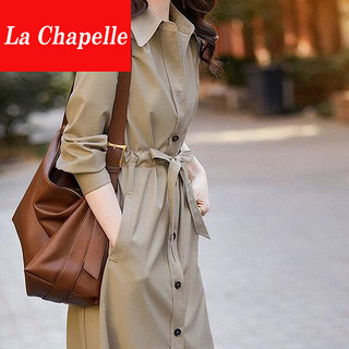 La Chapelle 风衣女2022年秋季新款女装韩版POLO领百搭系带收腰休闲风衣