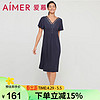 Aimer 爱慕 内衣睡衣女V领蕾丝花边短袖简约柔软舒适睡裙家居服天使花园AM447131深蓝色160