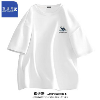 JEANSWEST Z+真维斯Z港风简约t恤男短袖高街夏季潮牌青少年白色全棉体恤衫 灰-月亮鲸鱼 M