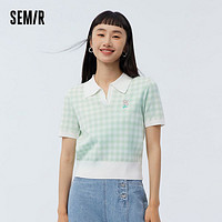 百亿补贴：Semir 森马 [商场同款]森马针织衫女短款刺绣2023春季新款格子短袖上衣小清新