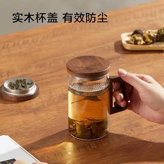 京东京造 月牙过滤泡茶杯耐热玻璃茶杯茶水分离杯子水杯绿茶杯茶具550ml