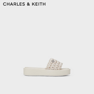 CHARLES&KEITH24夏织外穿沙滩一字拖鞋厚底女CK1-80380076 粉白色Chalk 35