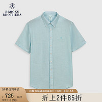 布克兄弟（BrooksBrothers）男士24春夏亚麻修身短袖休闲衬衫 4007-浅绿色 XS