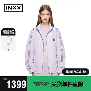 英克斯（inxx）潮牌简约刺绣logo短外套男女同款拉链开衫上衣XCE2140125 浅紫色 L