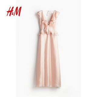 H&M2024夏季女士荷叶边连衣裙1228733 浅粉色 155/80