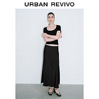 URBAN REVIVO 女士摩登优雅垂感缎面鱼尾半身裙 UWG540041 正黑 S