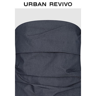 URBAN REVIVO 女士时髦设计感褶皱露肩罩衫衬衫 UWJ240028 紫灰蓝 XS