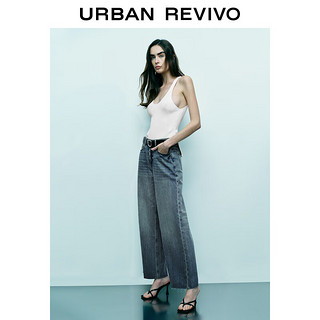 URBAN REVIVO 女士复古做旧洗水宽腿牛仔长裤 UWJ840065 蓝色 25
