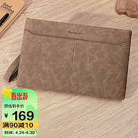 马莎兰缇 时尚男士手拿包大容量拉链信封包休闲手抓包男父亲节生日礼物实用送爸爸男朋友老公 E2713咖啡色