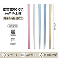 SUNCHA 双枪 合金筷子抗菌家用分色耐高温防滑家庭款一人一筷 99.9%抗菌马卡龙方形筷