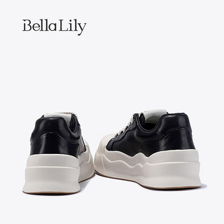 Bella Lily2024春季牛皮增高板鞋女街头风休闲鞋潮酷运动鞋子 黑色 36