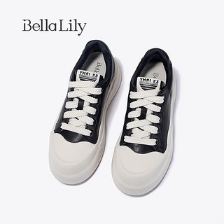 Bella Lily2024春季牛皮增高板鞋女街头风休闲鞋潮酷运动鞋子 黑色 36
