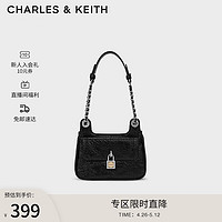 CHARLES & KEITH CHARLES&KEITH24春复古挂锁扣绗缝手提单肩小方包包女包女士CK2-20671608 Noir黑色 S