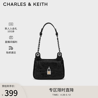 CHARLES & KEITH CHARLES&KEITH24春复古挂锁扣绗缝手提单肩小方包包女包女士CK2-20671608 Noir黑色 S