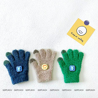 秋冬季新款男女童针织保暖分指手套可爱韩版绒绒卡通儿童五指手套