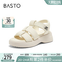 BASTO 百思图 2024夏季时尚户外休闲老爹运动凉厚底女凉鞋UDI04BL4 米白 37