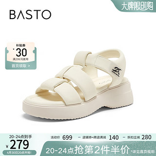 BASTO 百思图 2024夏季时尚户外休闲老爹运动凉厚底女凉鞋UDI04BL4 米白 37