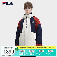 FILA 斐乐 官方男士羽绒服2023冬时尚休闲撞色拼接连帽上衣