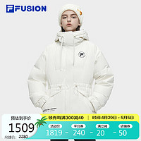 FILA 斐乐 FUSION 斐乐潮牌中长款羽绒服女2023冬保暖连帽收腰上衣